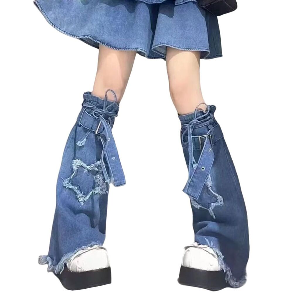 Flared Denim Leg Warmers Star Rough Cut Y2k Goth Harajuku Legwarmers